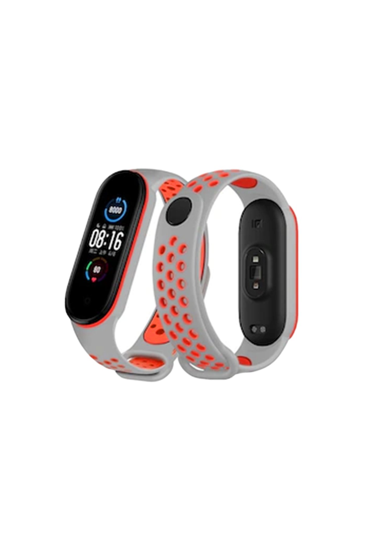  Xiaomi Mi Band 4 Spor Delikli Kordon - Gri-Kırmızı