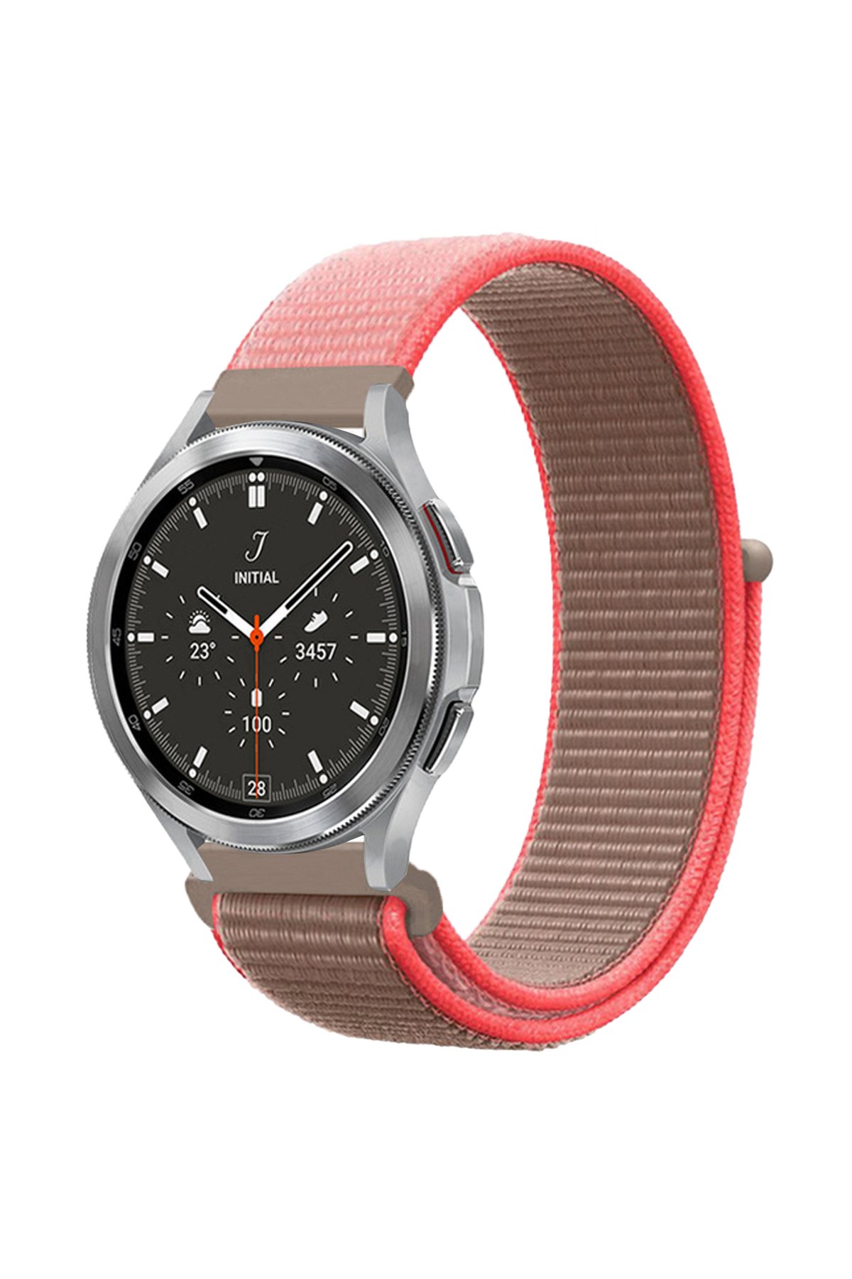 Watch 22mm Hasırlı Cırtcırtlı Kordon - Pembe-Gri Watch 22mm Hasırlı Cırtcırtlı Kordon - Pembe-Gri