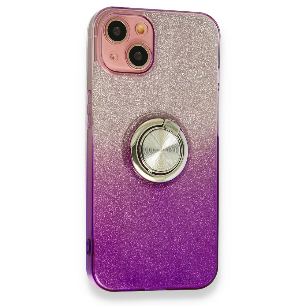  iPhone 13 Kılıf Simli Yüzüklü Silikon - Mor