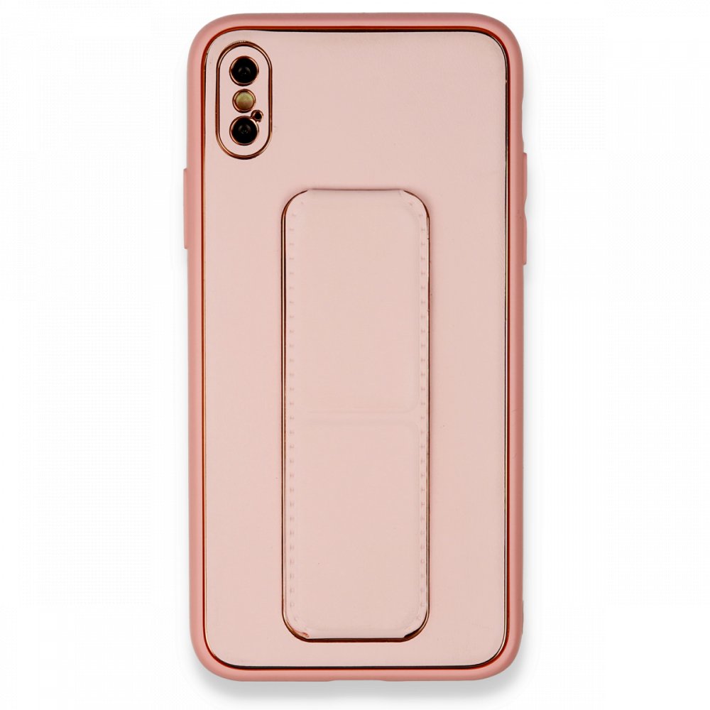 iPhone XS Max Kılıf Coco Deri Standlı Kapak - Pembe iPhone XS Max Kılıf Coco Deri Standlı Kapak - Pembe