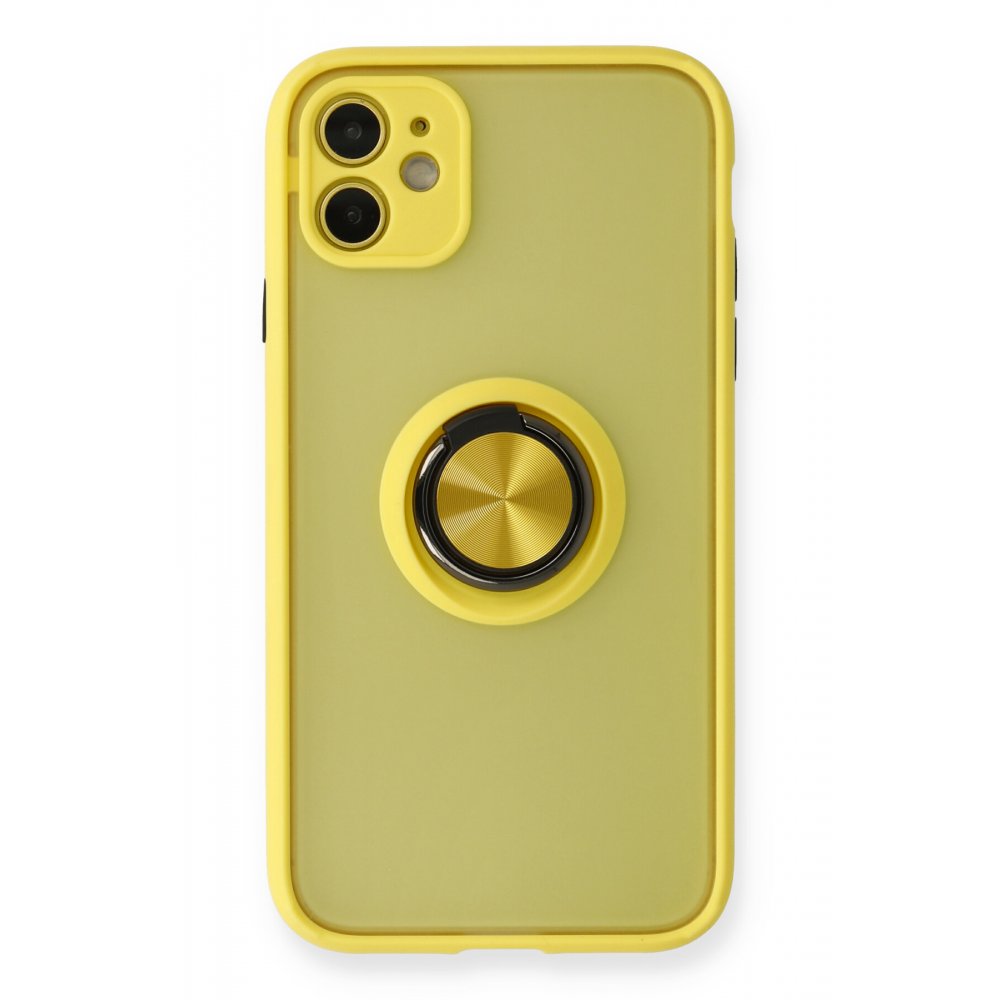 iPhone 11 Kılıf Montreal Yüzüklü Silikon Kapak - Sarı iPhone 11 Kılıf Montreal Yüzüklü Silikon Kapak - Sarı