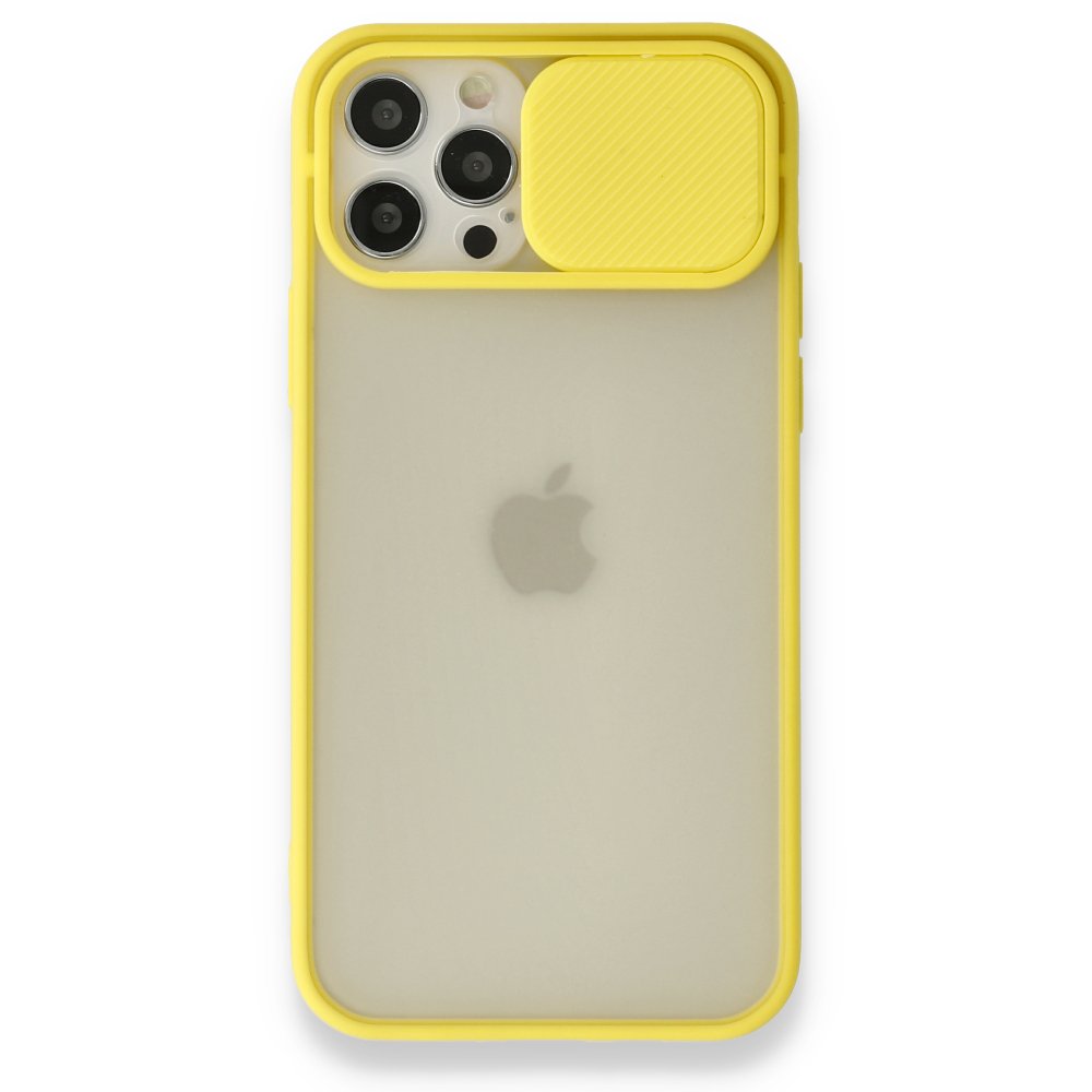  iPhone 12 Pro Kılıf Palm Buzlu Kamera Sürgülü Silikon - Sarı