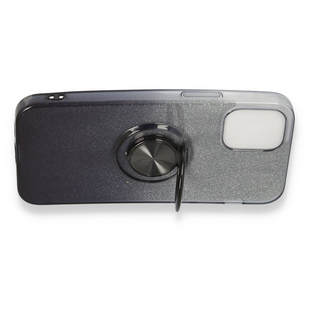  iPhone 12 Mini Kılıf Simli Yüzüklü Silikon - Siyah