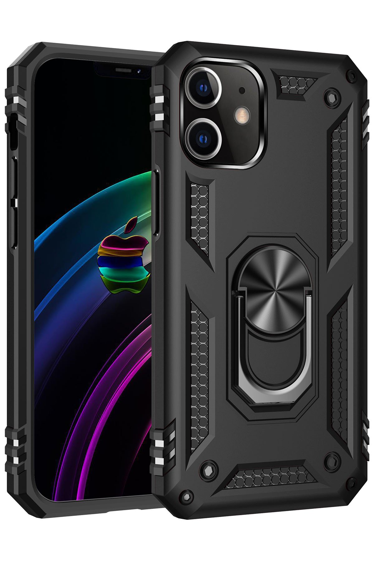  iPhone 12 Mini Kılıf Sofya Yüzüklü Silikon Kapak - Siyah