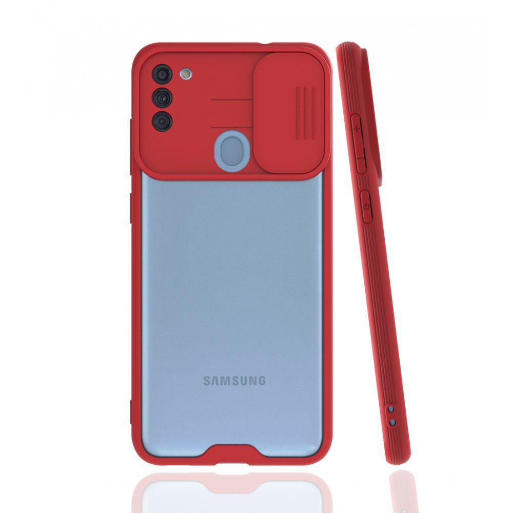  Samsung Galaxy A11 Kılıf Platin Kamera Koruma Silikon - Kırmızı