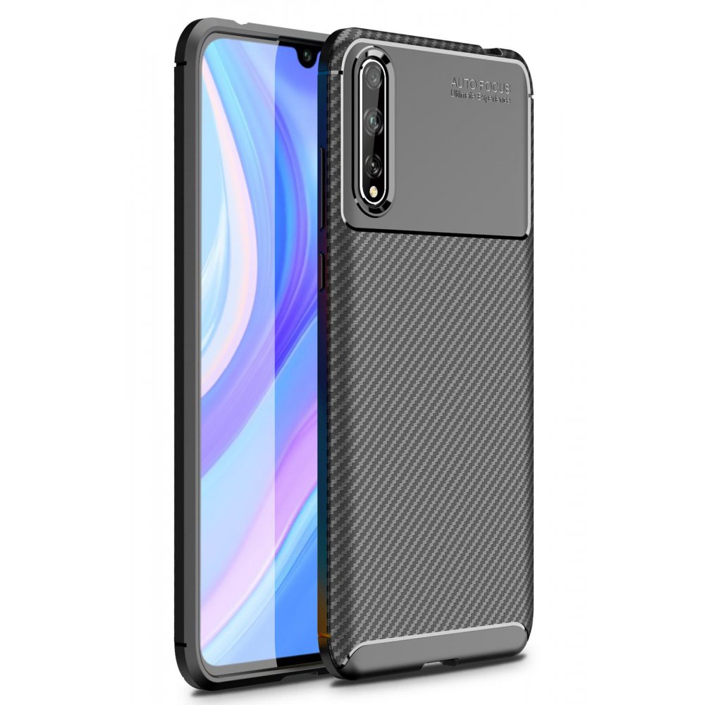 Huawei P Smart S Kılıf Auto Focus Karbon Kapak - Siyah Huawei P Smart S Kılıf Auto Focus Karbon Kapak - Siyah