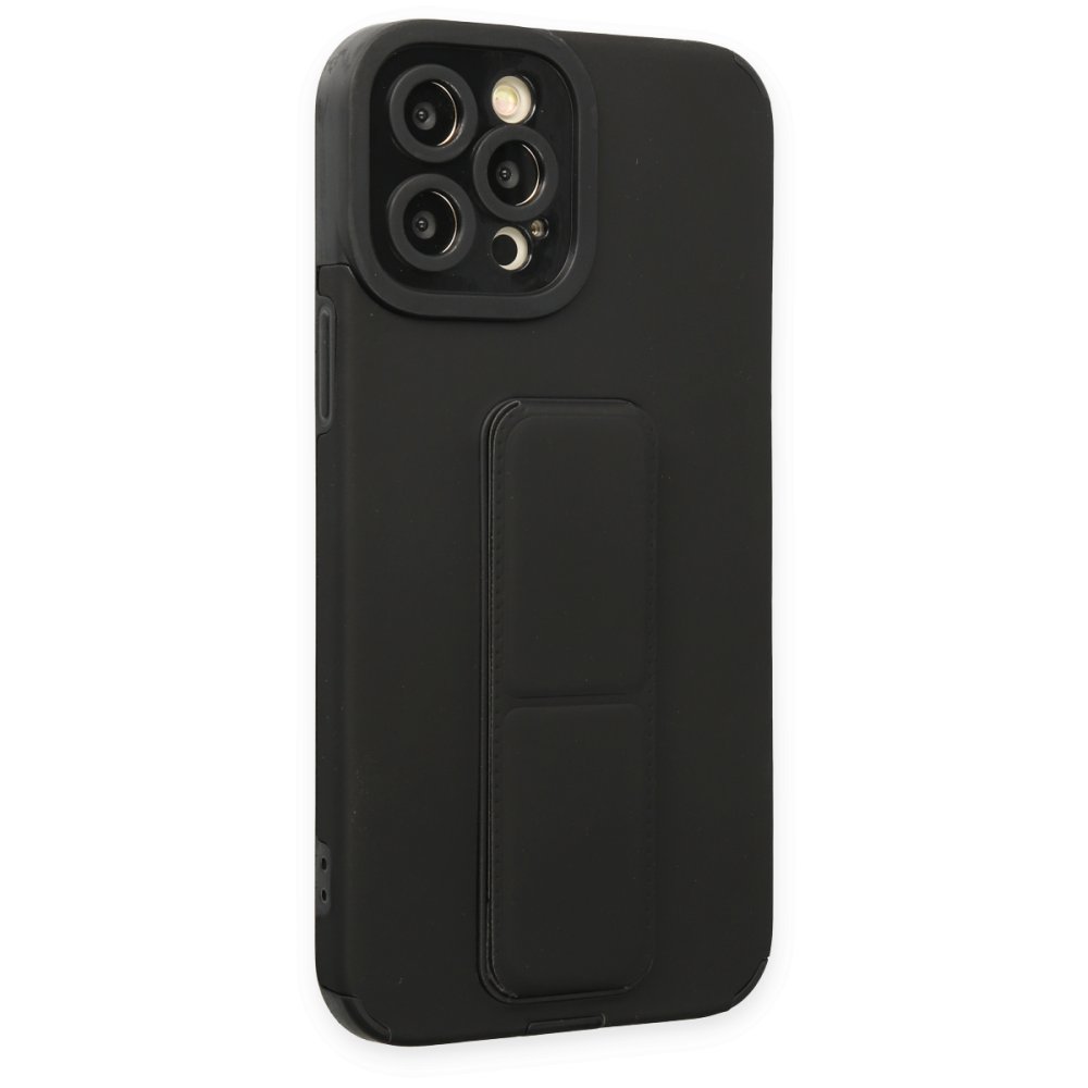  iPhone 12 Pro Kılıf Mega Standlı Silikon - Siyah