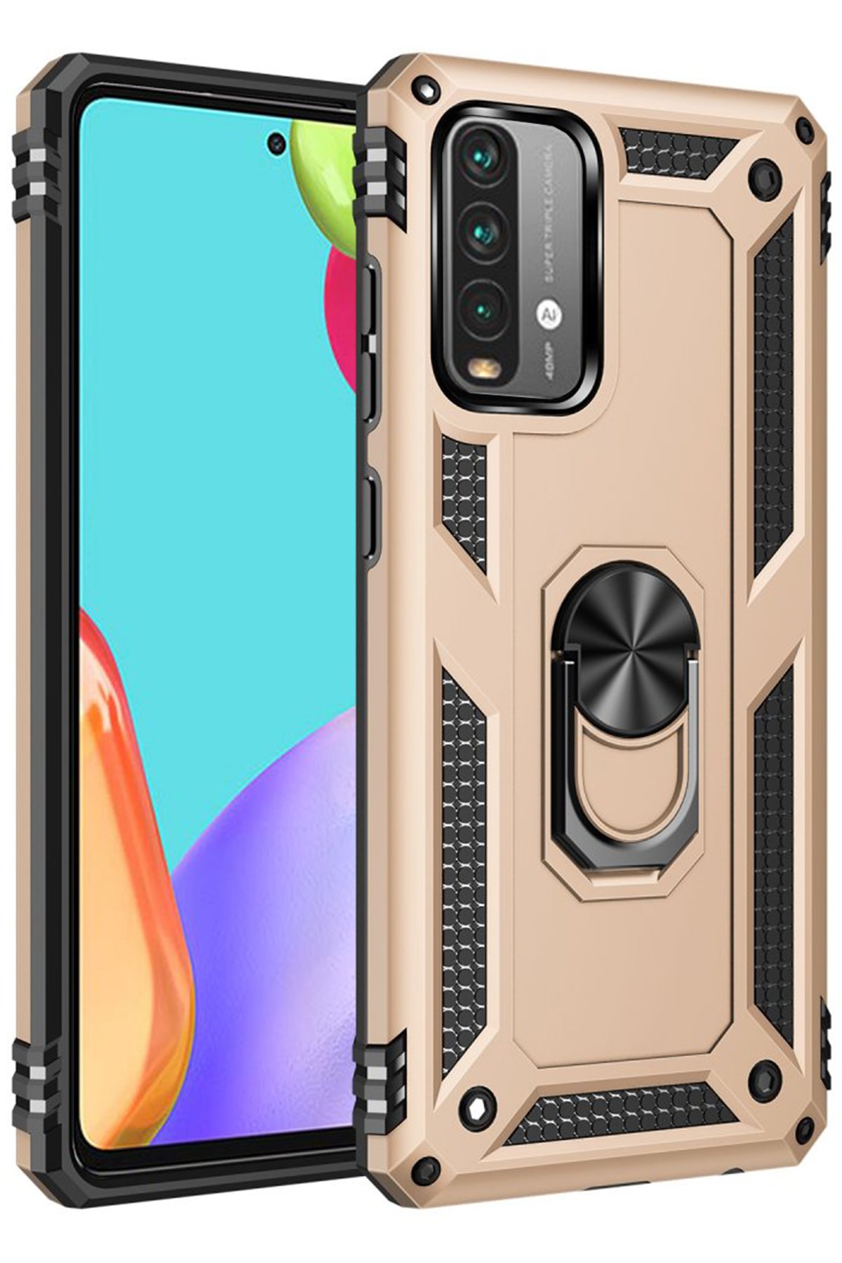 Redmi Note 9 4G Kılıf Sofya Yüzüklü Silikon Kapak - Gold