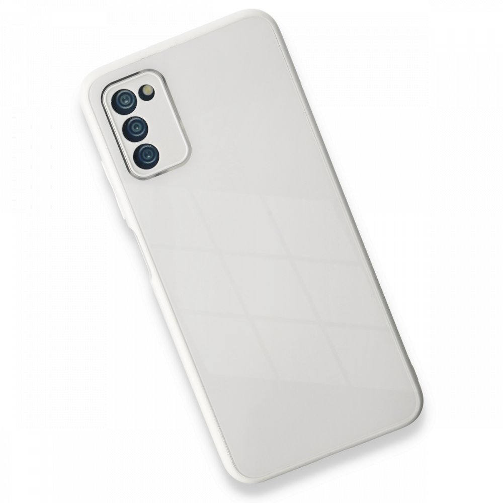  Samsung Galaxy A03S Kılıf Glass Kapak - Beyaz