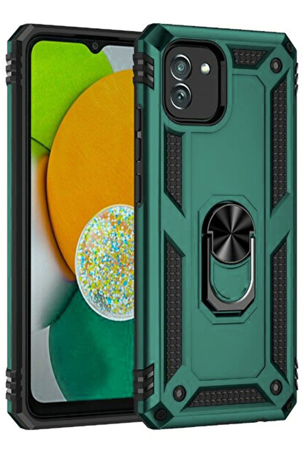  Samsung Galaxy A03 Kılıf Sofya Yüzüklü Silikon Kapak - Yeşil