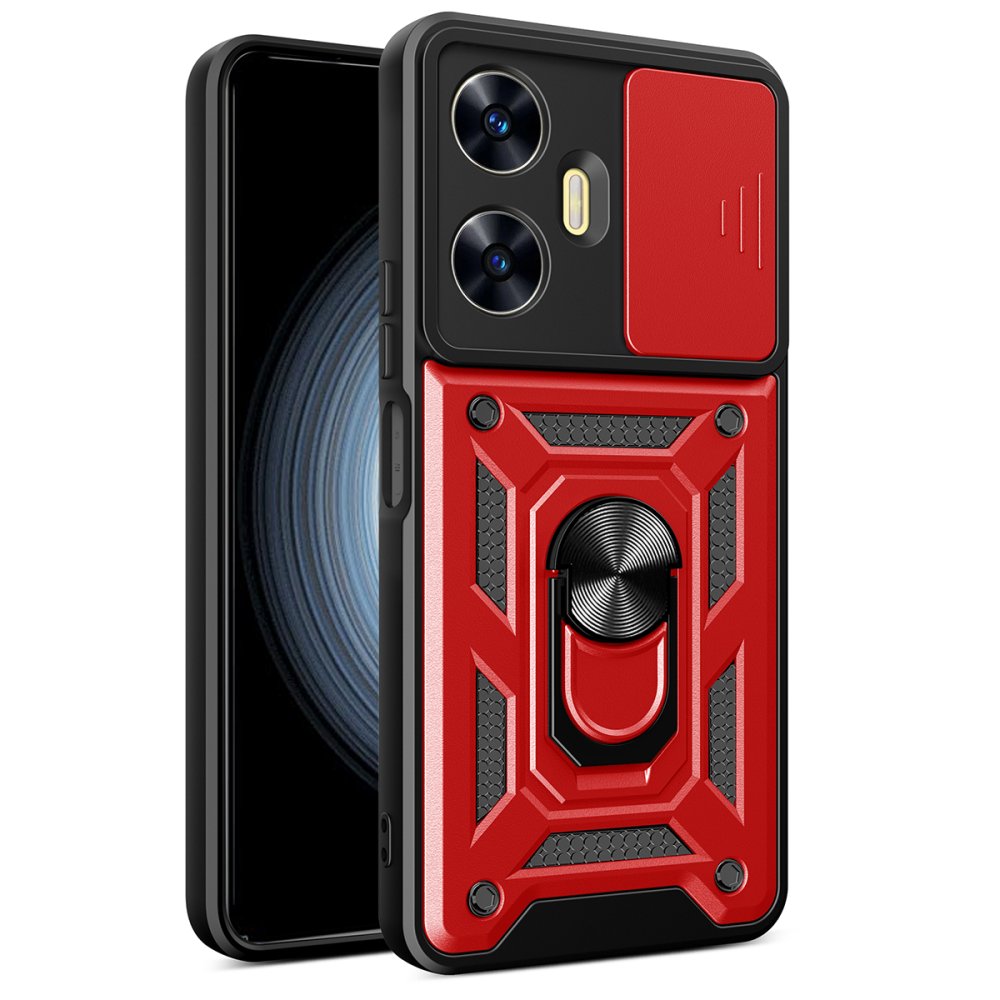 Realme C55 Kılıf Pars Lens Yüzüklü Silikon - Kırmızı Realme C55 Kılıf Pars Lens Yüzüklü Silikon - Kırmızı