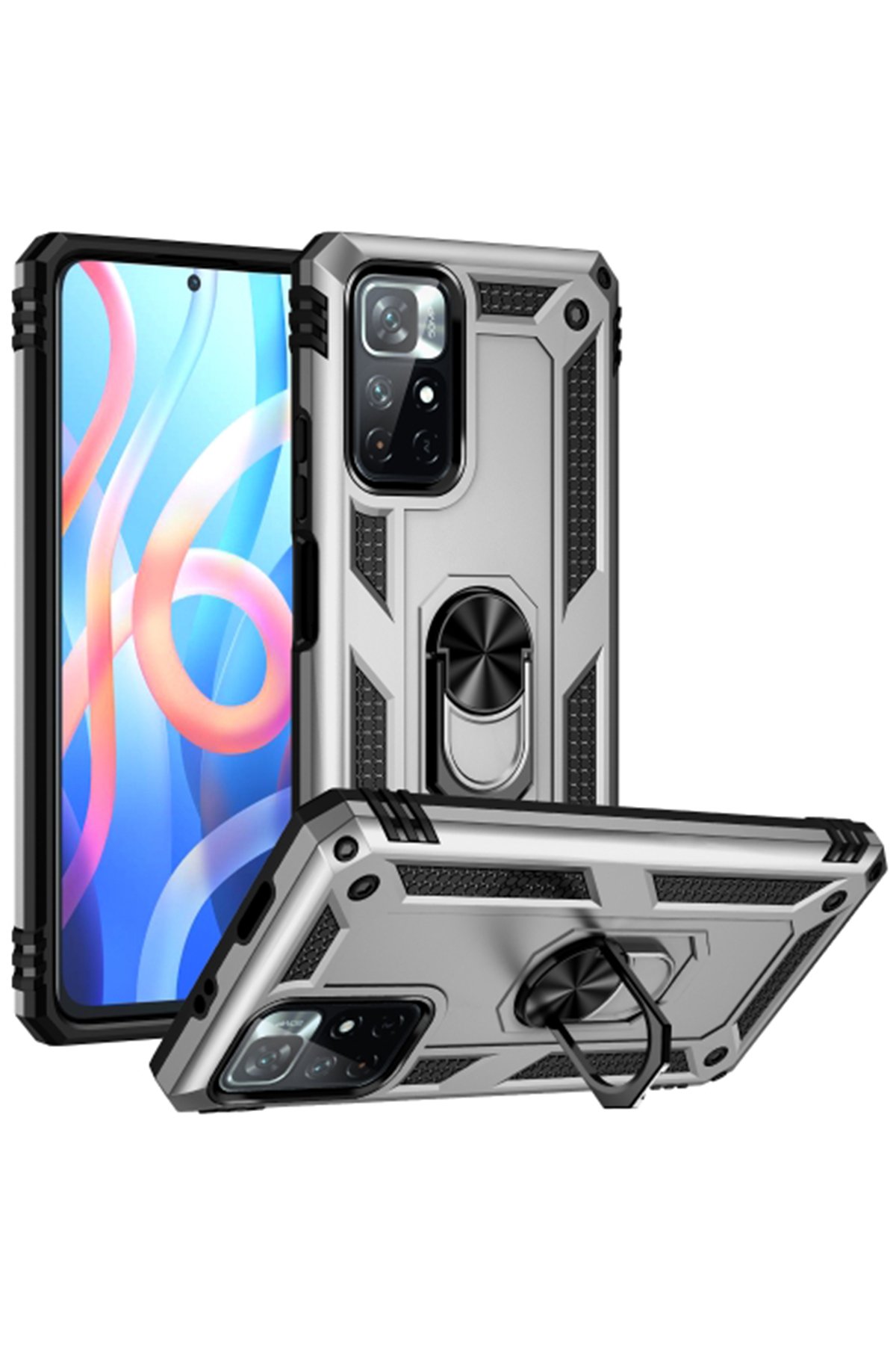 Xiaomi Poco M4 Pro 5G Kılıf Sofya Yüzüklü Silikon Kapak - Gümüş