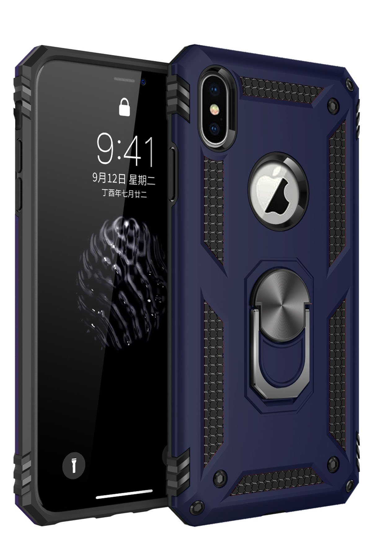  iPhone XS Max Kılıf Sofya Yüzüklü Silikon Kapak - Lacivert
