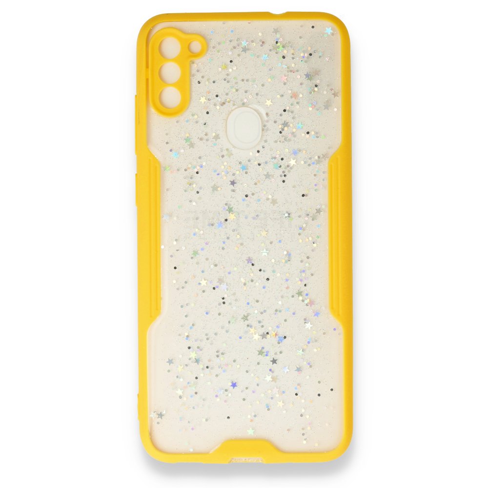  Samsung Galaxy M11 Kılıf Platin Simli Silikon - Sarı