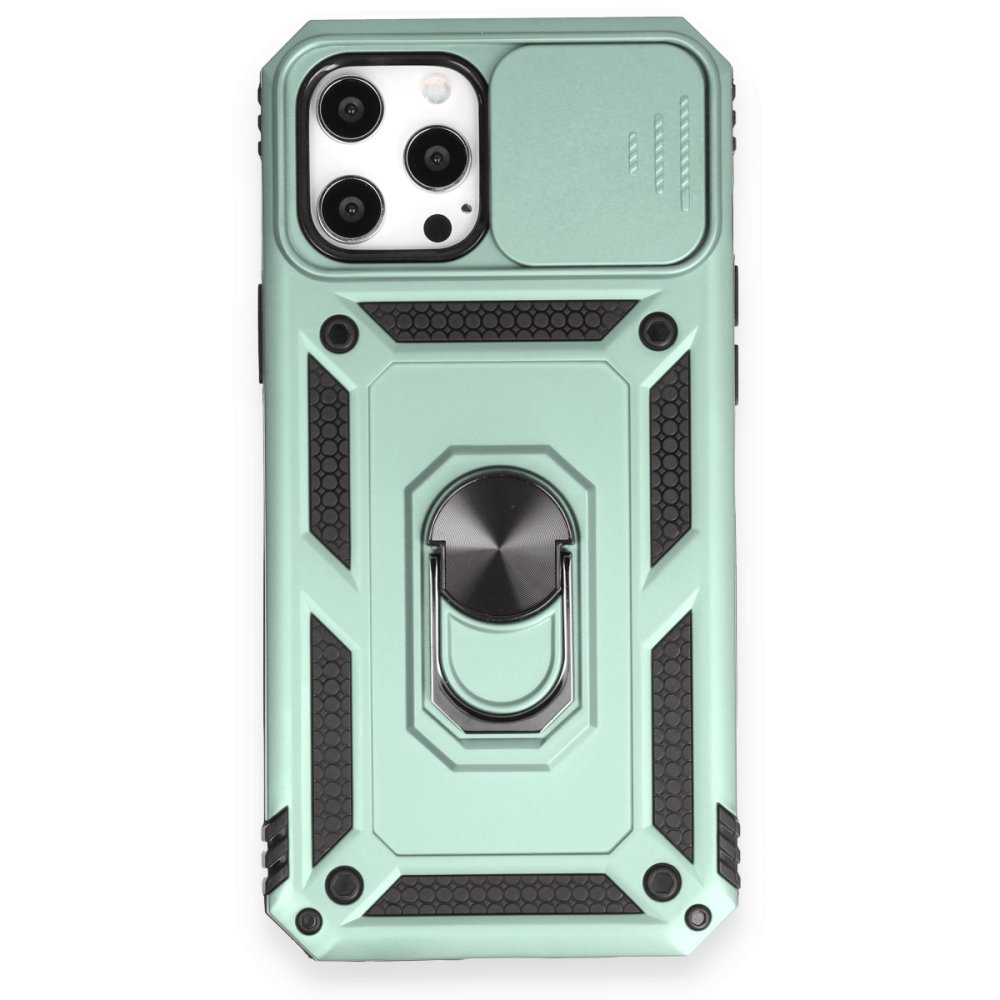  iPhone 12 Pro Max Kılıf Pars Lens Yüzüklü Silikon - Yeşil