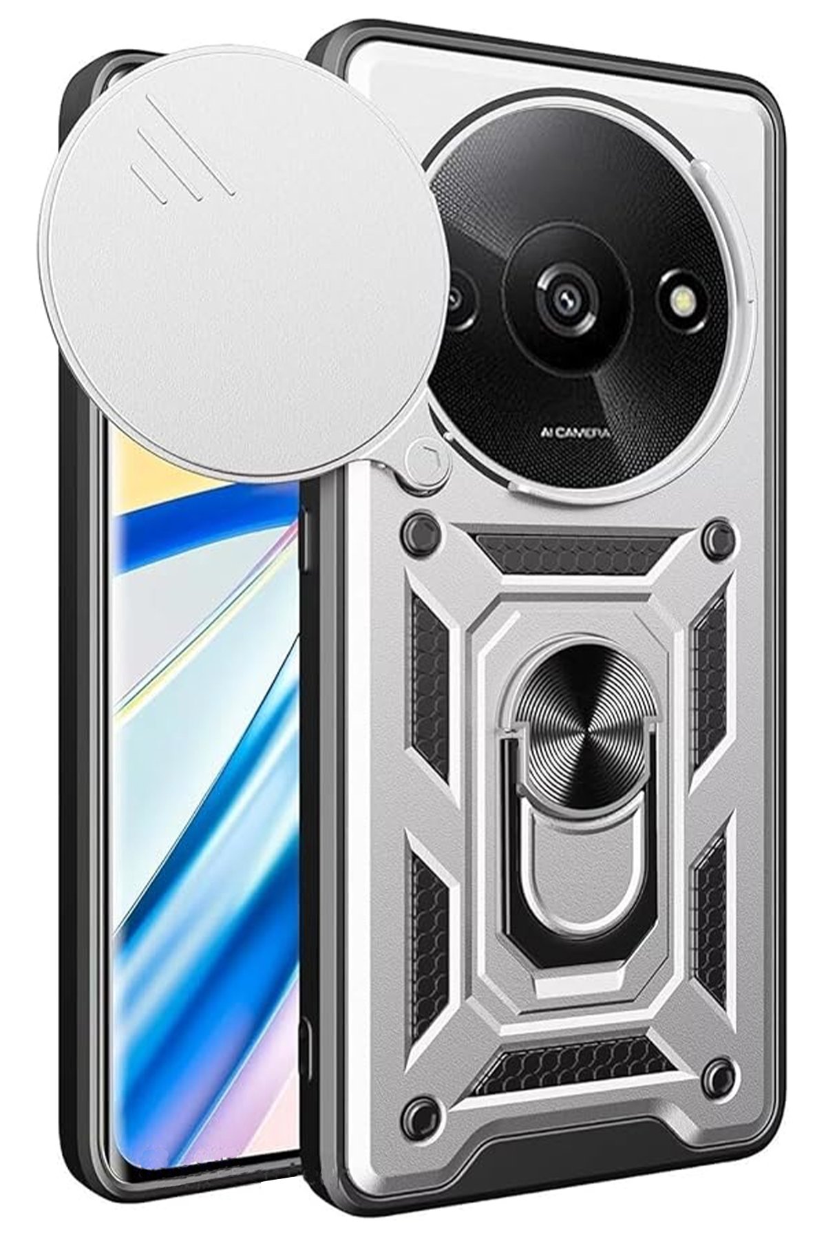 Redmi A3 4G Kılıf Pars Lens Yüzüklü Silikon - Gümüş