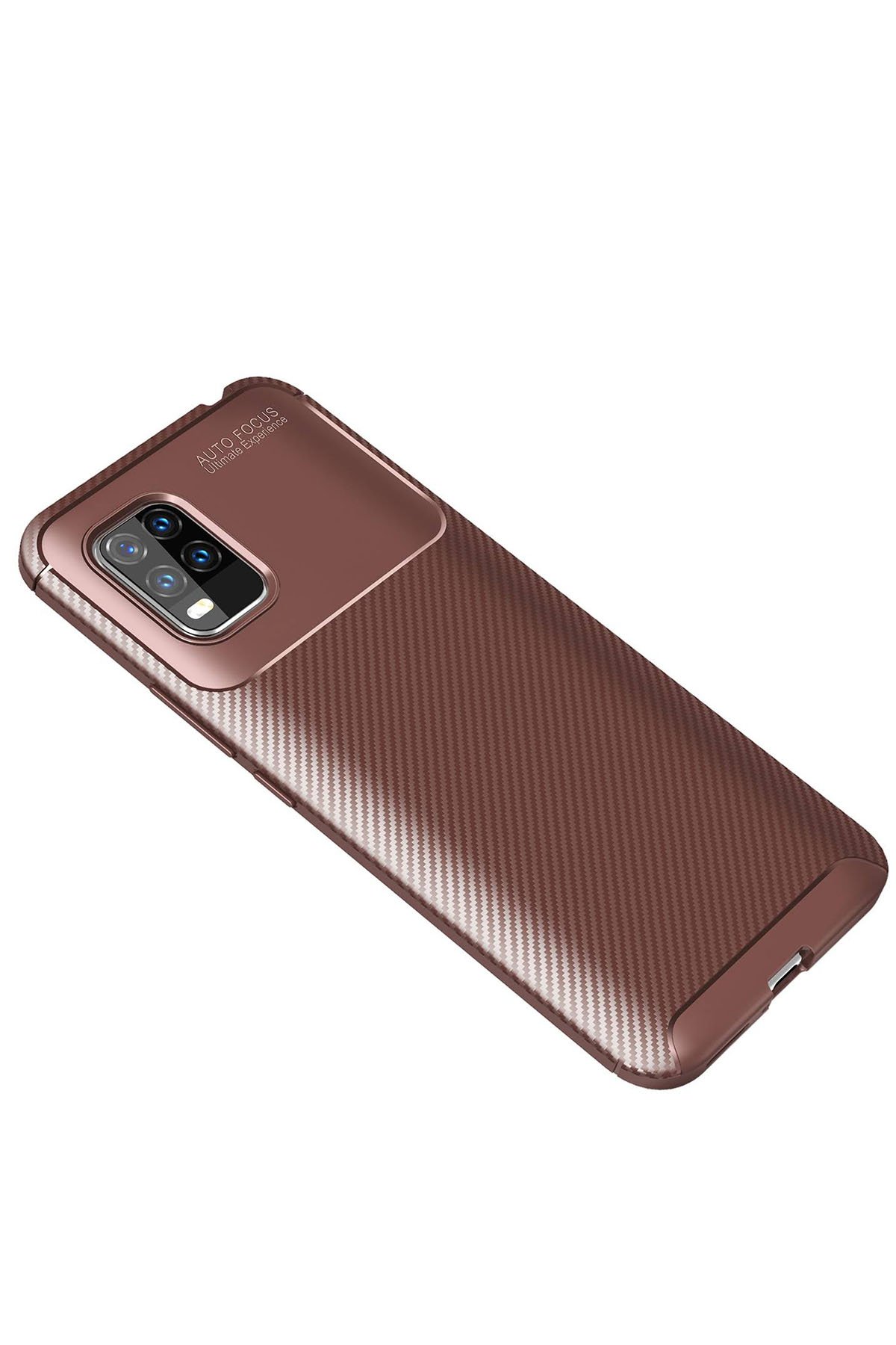 Xiaomi Mi 10 Lite Kılıf Auto Focus Karbon Kapak - Kahverengi Xiaomi Mi 10 Lite Kılıf Auto Focus Karbon Kapak - Kahverengi
