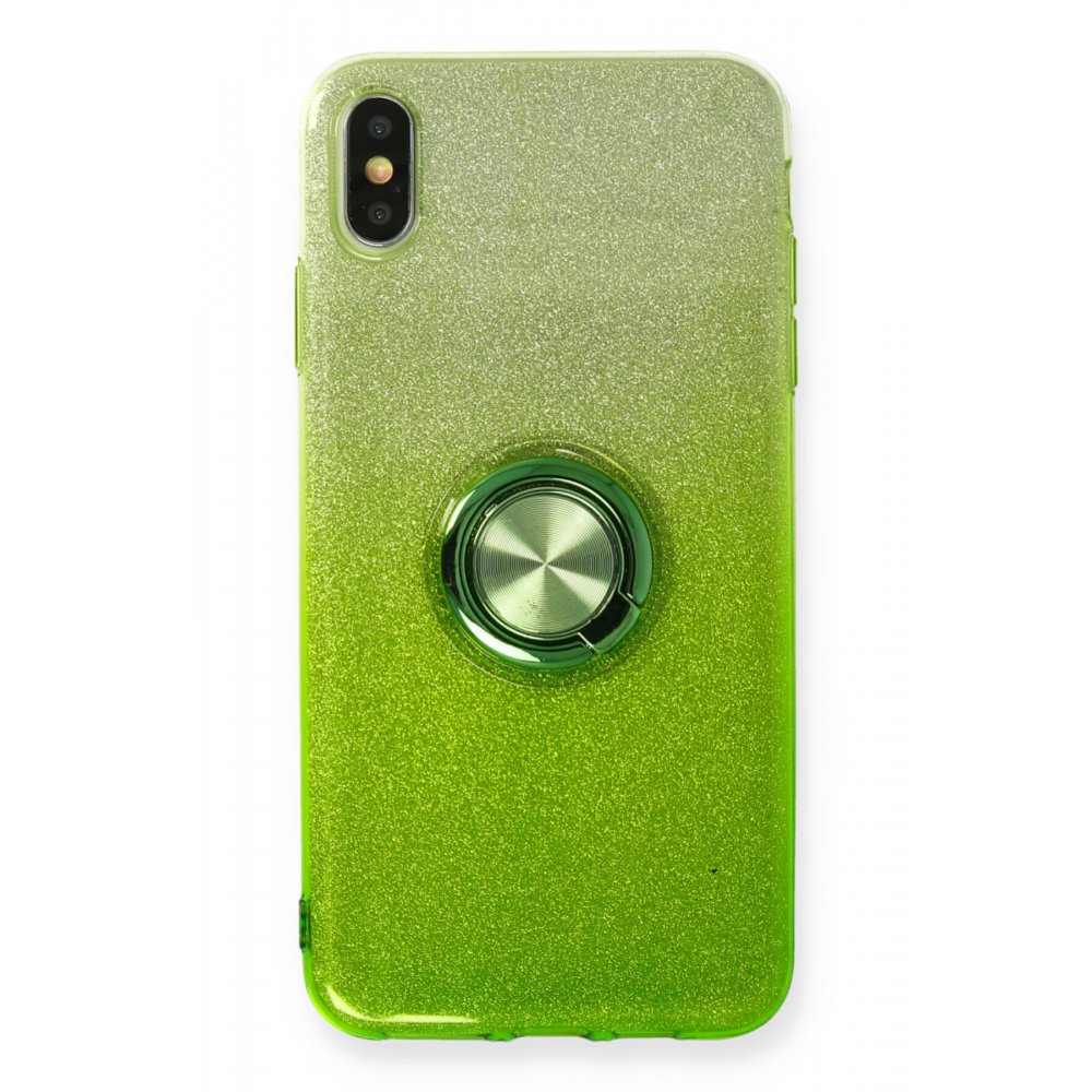  iPhone XS Max Kılıf Simli Yüzüklü Silikon - Yeşil