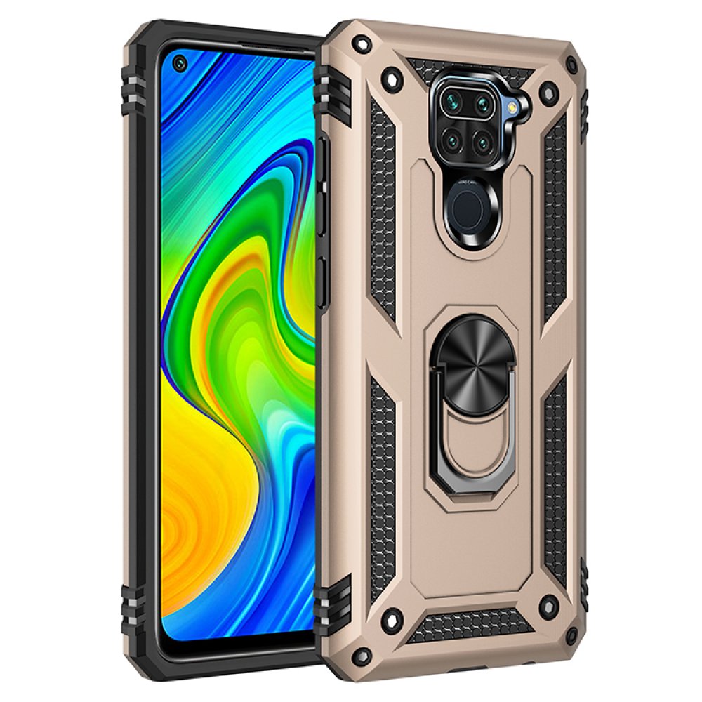 Redmi Note 9 Kılıf Sofya Yüzüklü Silikon Kapak - Gold