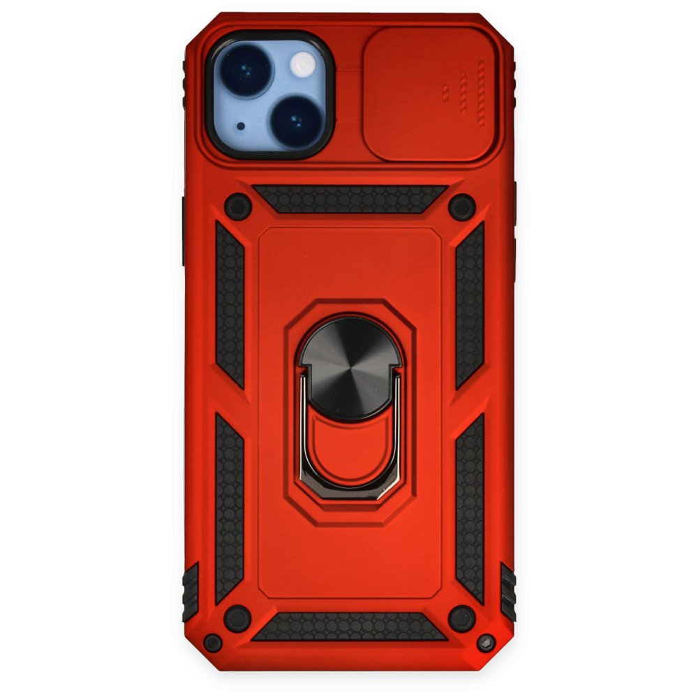  iPhone 14 Plus Kılıf Pars Lens Yüzüklü Silikon - Kırmızı