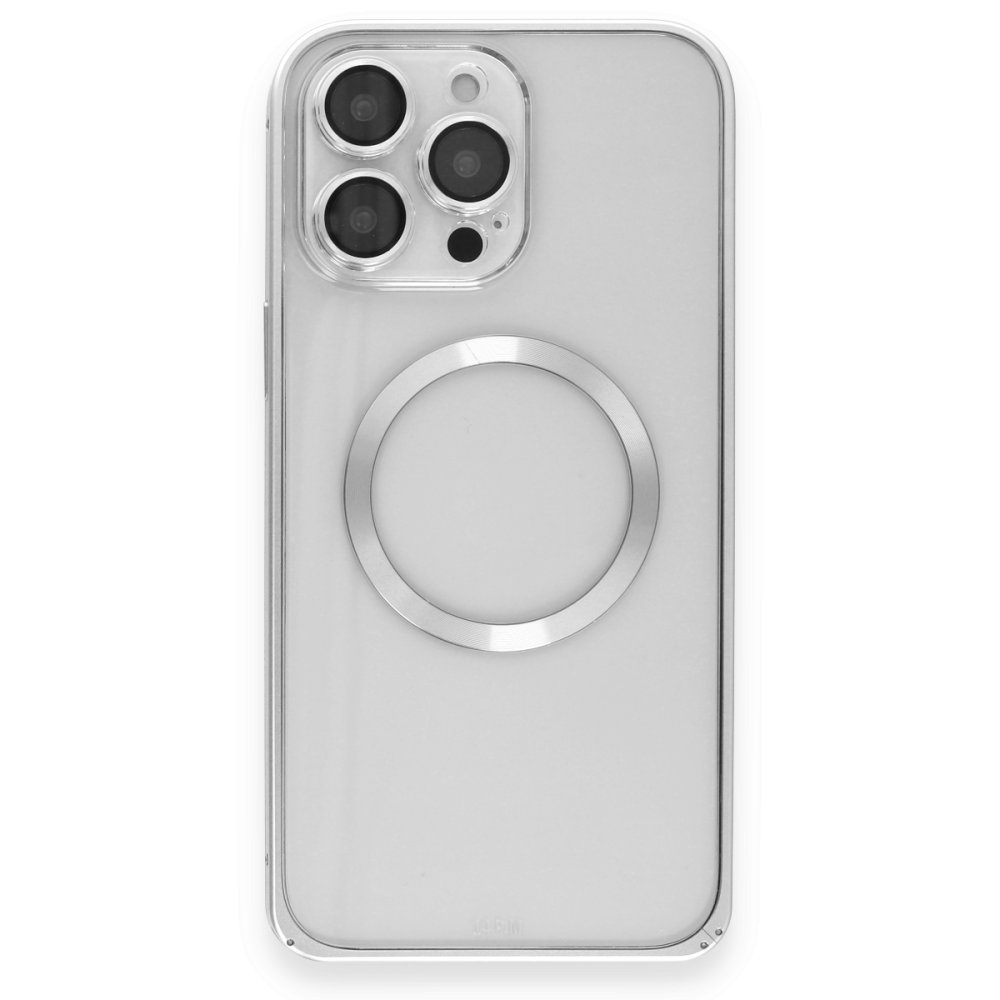 Joko iPhone 15 Pro Max Kılıf Metal Bumper Magneticsafe Kapak - Gümüş