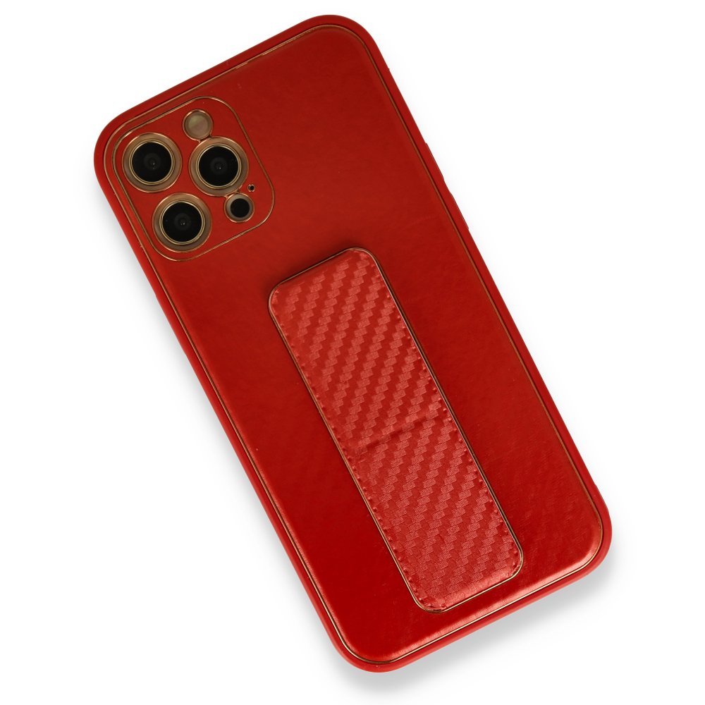 iPhone 12 Pro Kılıf Coco Karbon Standlı Kapak - Kırmızı iPhone 12 Pro Kılıf Coco Karbon Standlı Kapak - Kırmızı