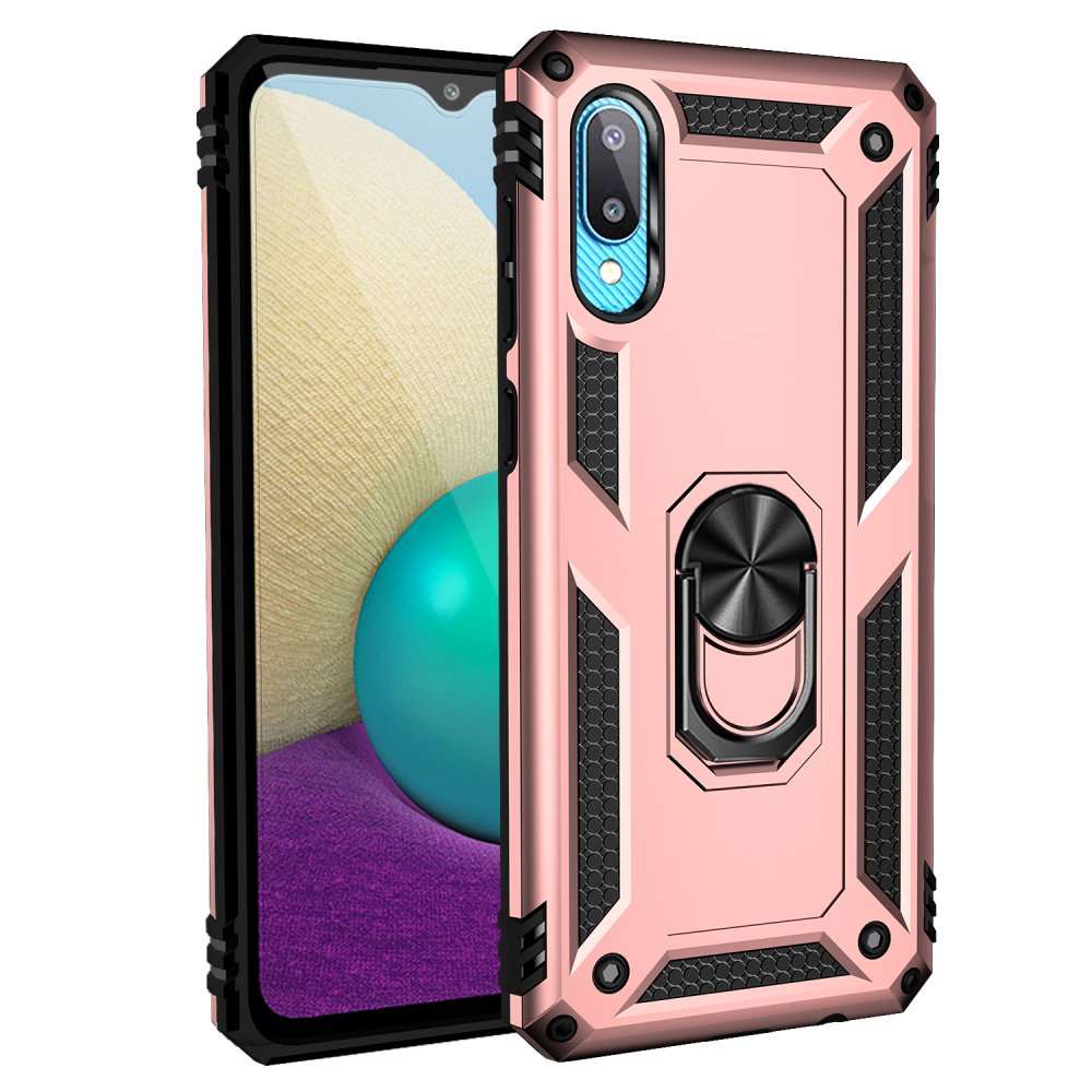  Samsung Galaxy A02 Kılıf Sofya Yüzüklü Silikon Kapak - Rose