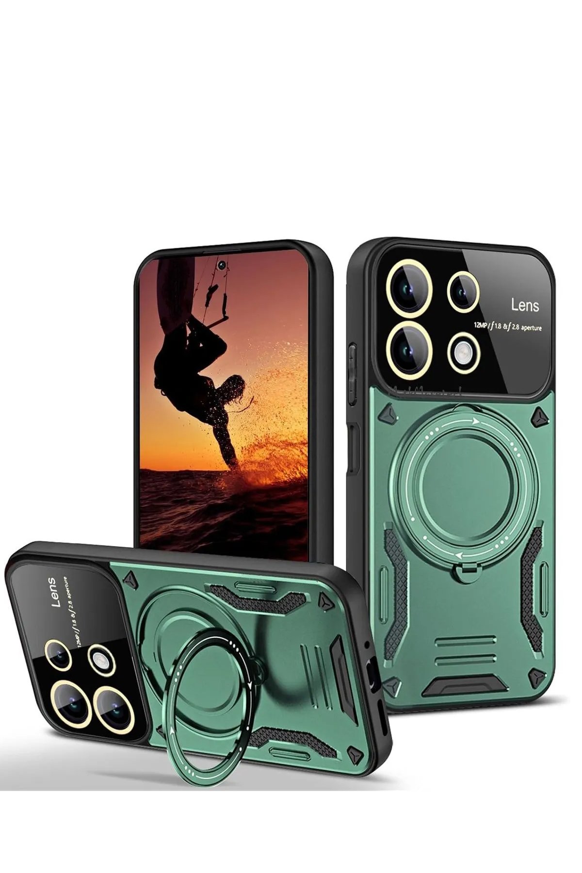 Redmi 13 4G Kılıf Joy Lens Standlı Kapak - Koyu Yeşil Redmi 13 4G Kılıf Joy Lens Standlı Kapak - Koyu Yeşil