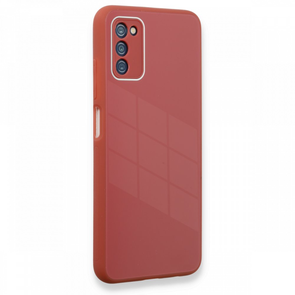  Samsung Galaxy A03S Kılıf Glass Kapak - Bordo