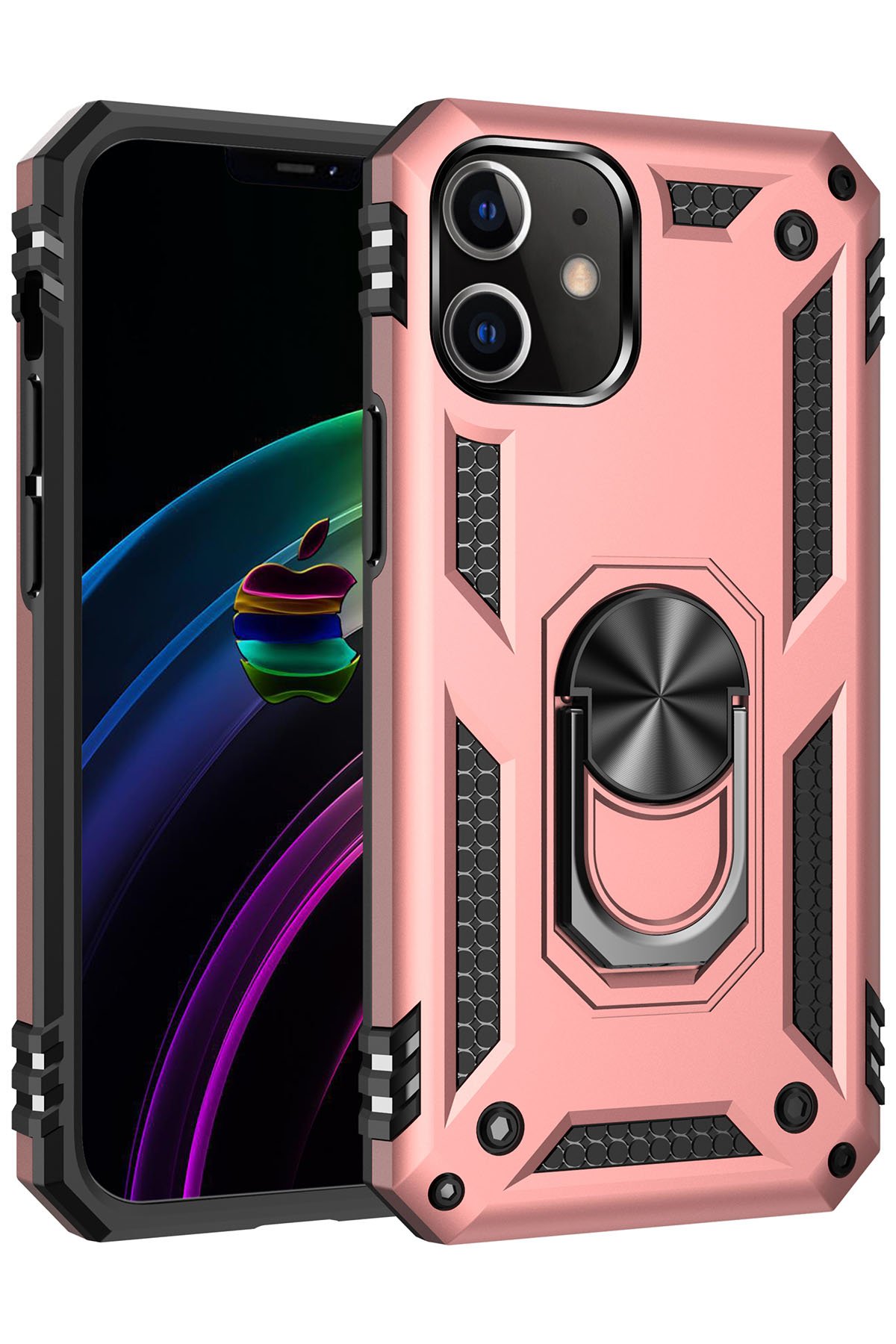  iPhone 12 Kılıf Sofya Yüzüklü Silikon Kapak - Rose