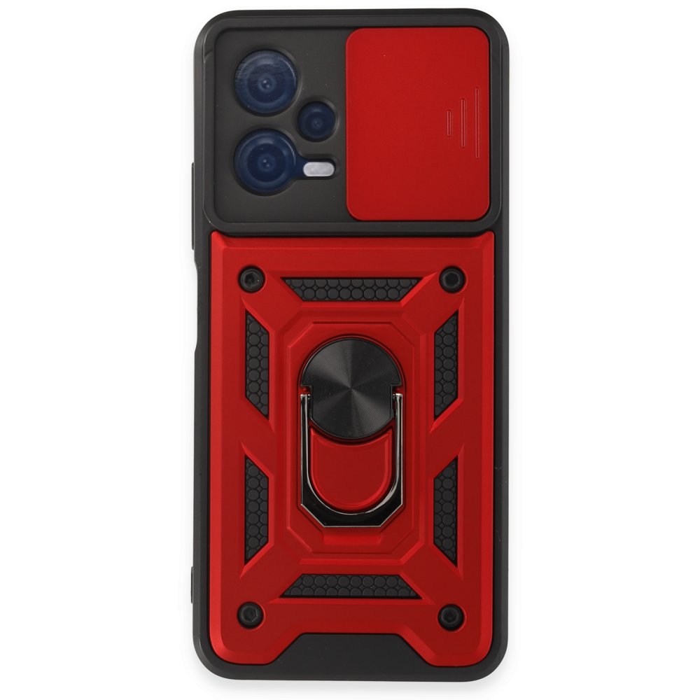 Redmi Note 12 5G Kılıf Pars Lens Yüzüklü Silikon - Kırmızı