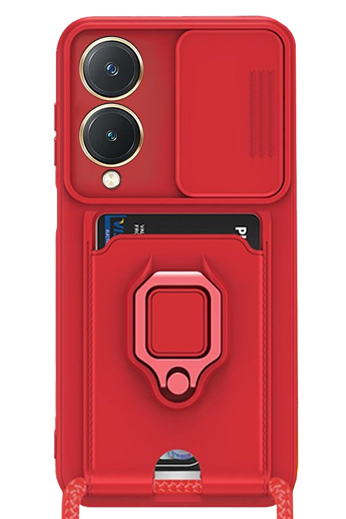  Vivo Y17S Kılıf Zuma Kartvizitli Yüzüklü Silikon - Kırmızı