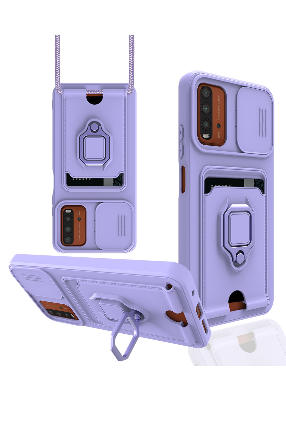  Xiaomi Pocophone M3 Kılıf Zuma Kartvizitli Yüzüklü Silikon - Lila