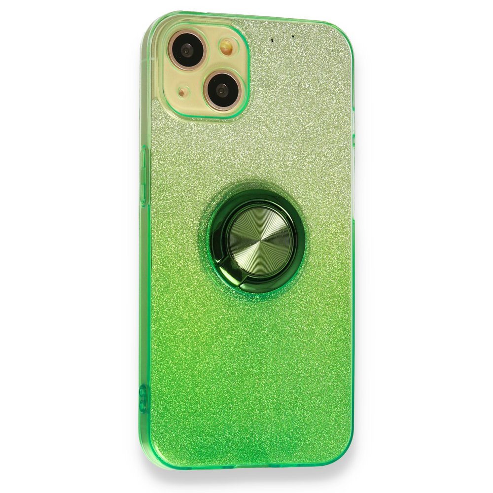  iPhone 13 Kılıf Simli Yüzüklü Silikon - Yeşil