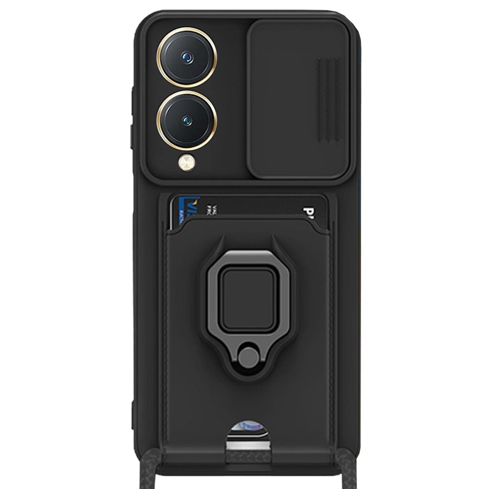  Vivo Y17S Kılıf Zuma Kartvizitli Yüzüklü Silikon - Siyah