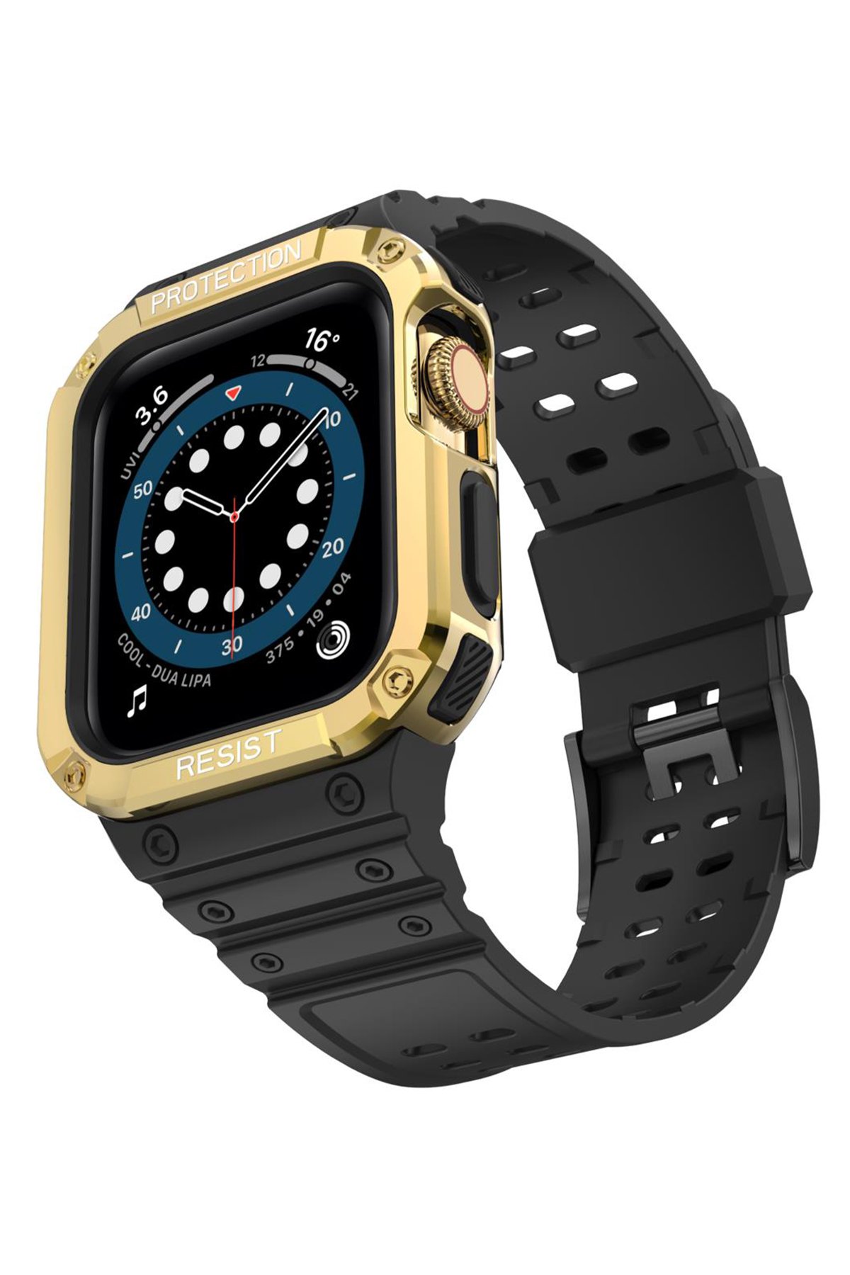  Apple Watch 42mm KR401 Silikon Kordon - Siyah-Gold