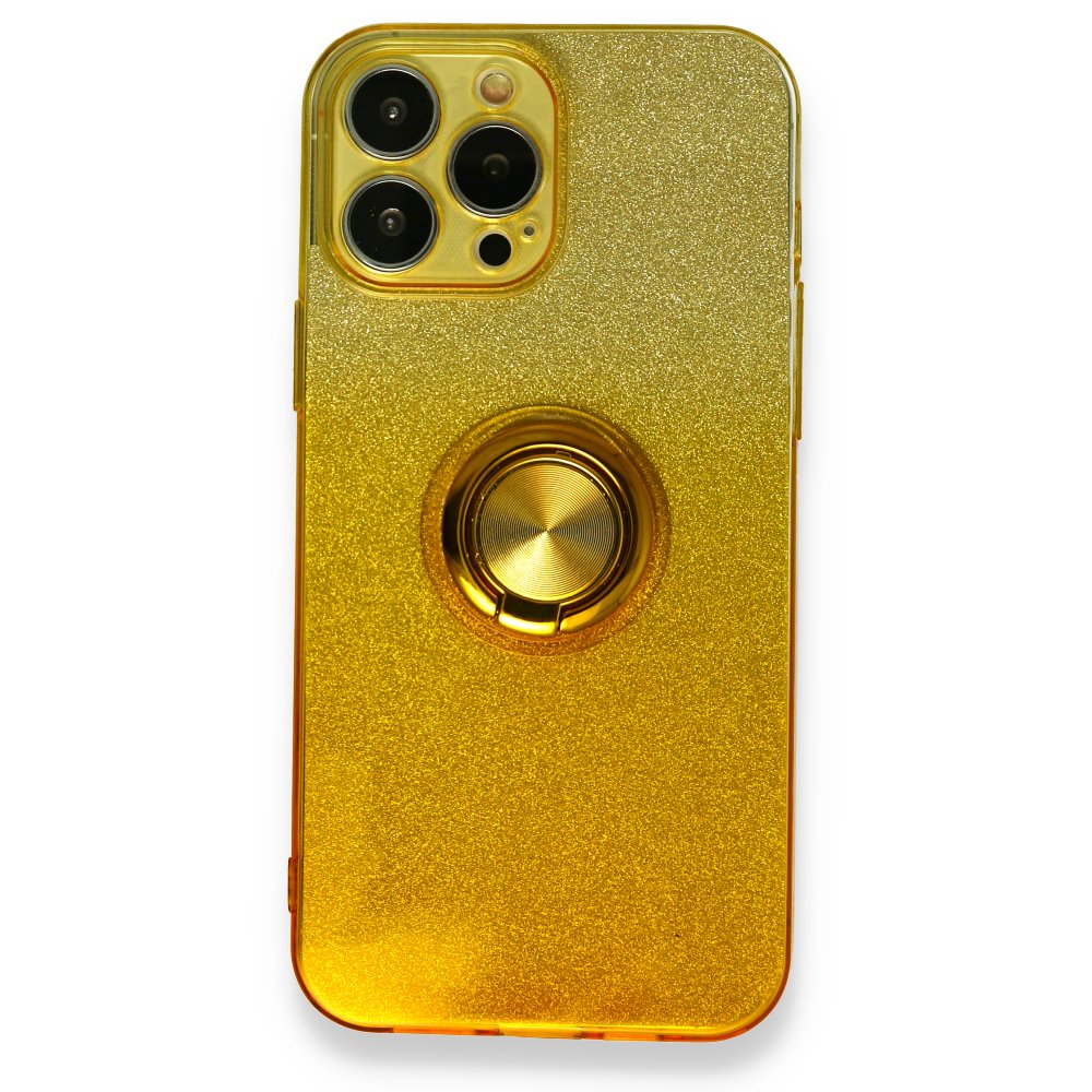  iPhone 13 Pro Kılıf Simli Yüzüklü Silikon - Sarı