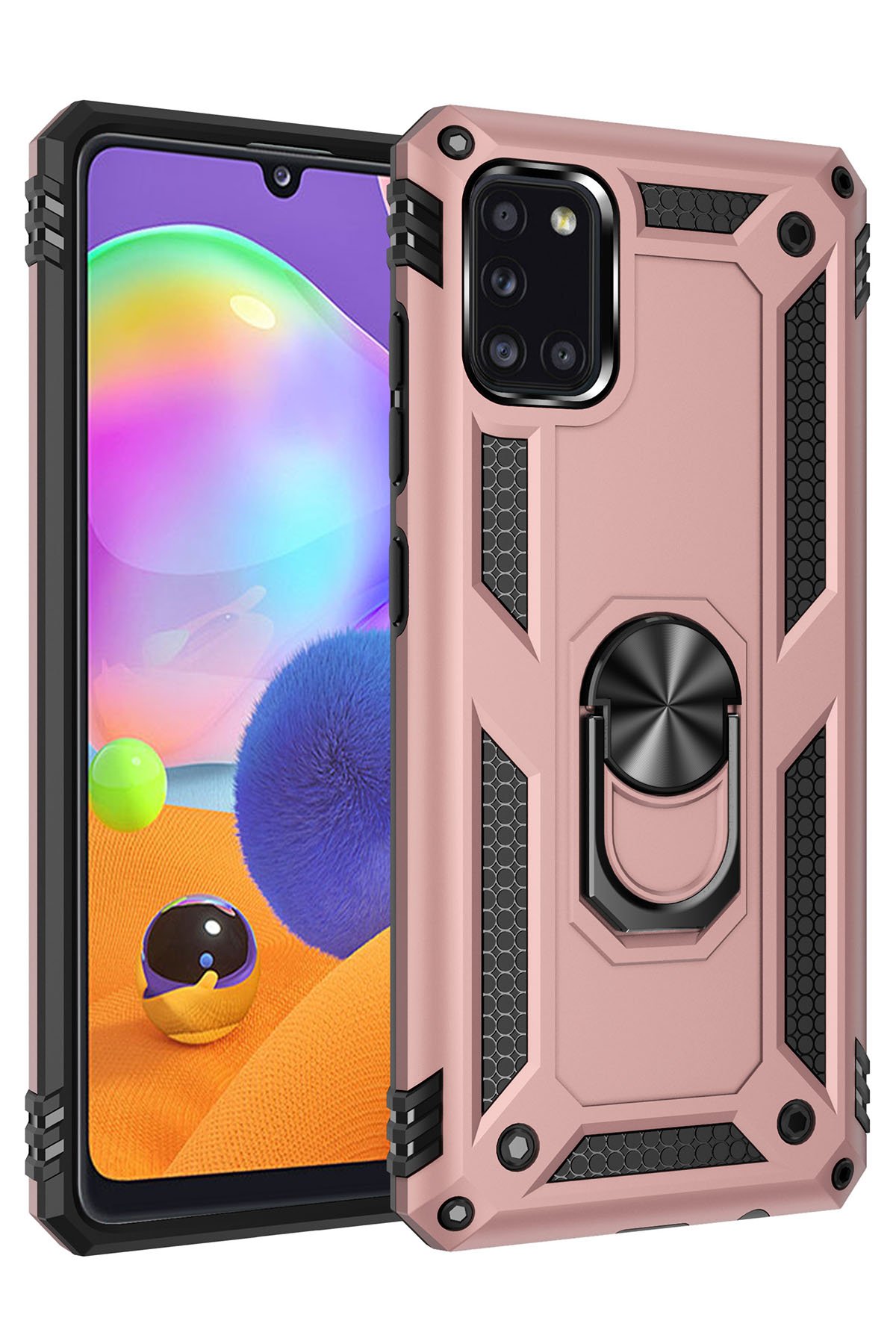  Samsung Galaxy A31 Kılıf Sofya Yüzüklü Silikon Kapak - Rose