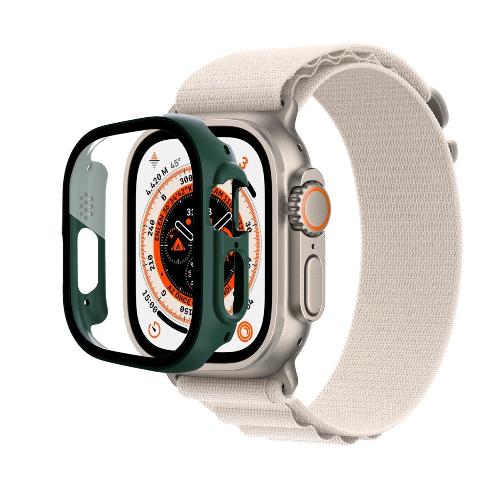  Apple Watch Ultra 49mm Desert Camlı Kasa Ekran Koruyucu - Koyu Yeşil