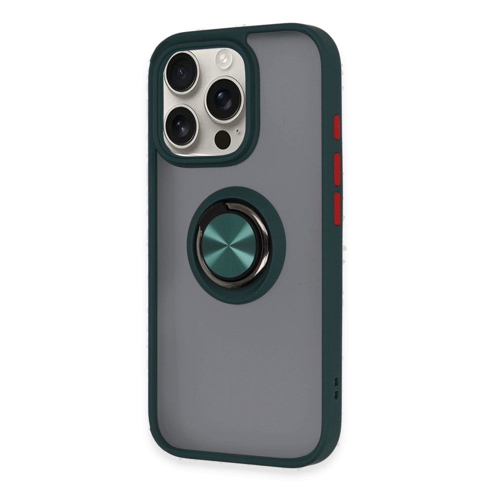  iPhone 16 Pro Kılıf Montreal Yüzüklü Silikon Kapak - Yeşil