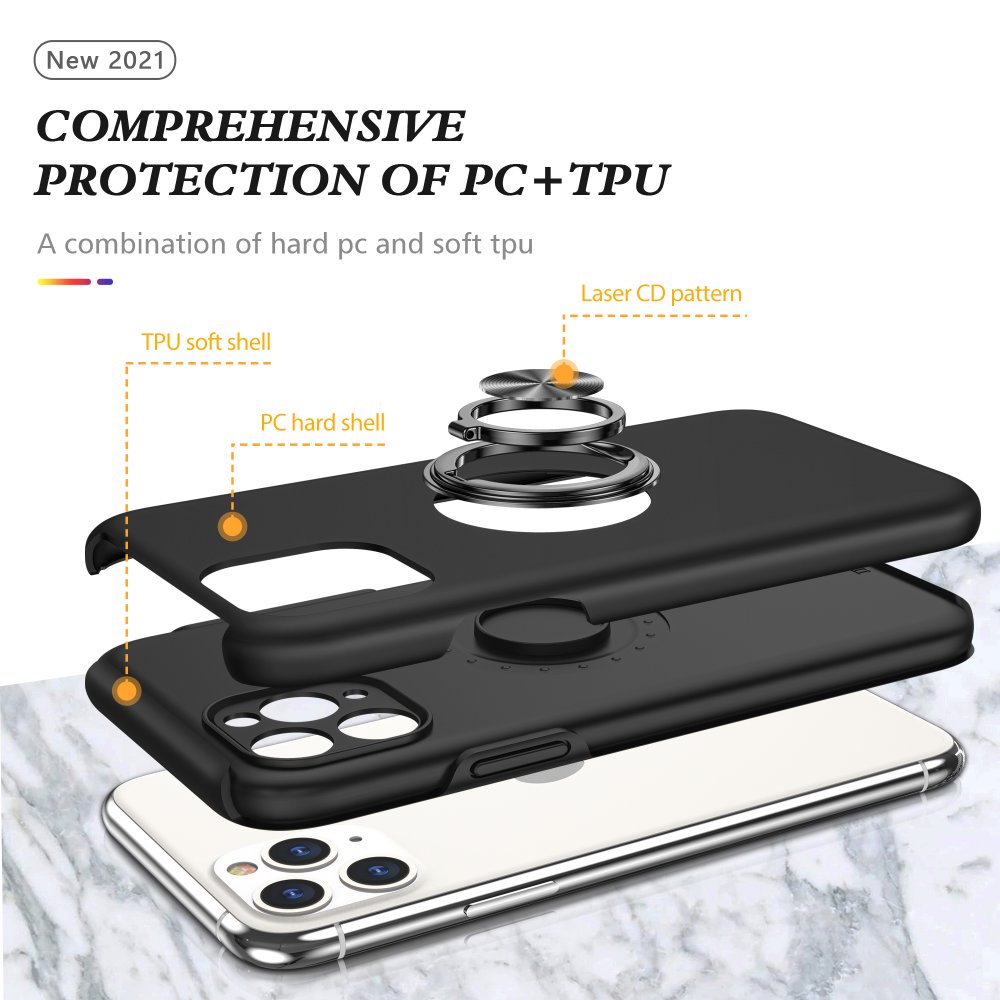  iPhone 11 Pro Kılıf Elit Yüzüklü Kapak - Siyah