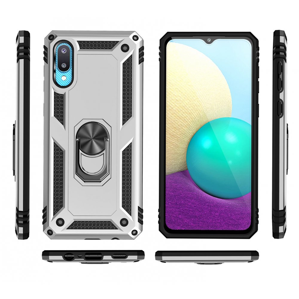  Samsung Galaxy A02 Kılıf Sofya Yüzüklü Silikon Kapak - Gümüş