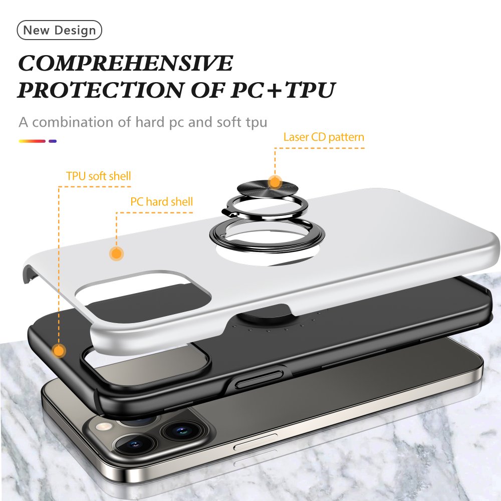  iPhone 13 Pro Kılıf Elit Yüzüklü Kapak - Gümüş