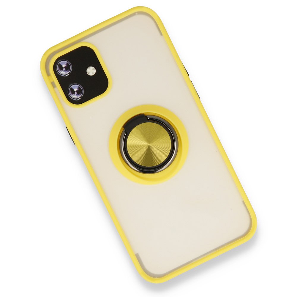  iPhone 12 Mini Kılıf Montreal Yüzüklü Silikon Kapak - Sarı