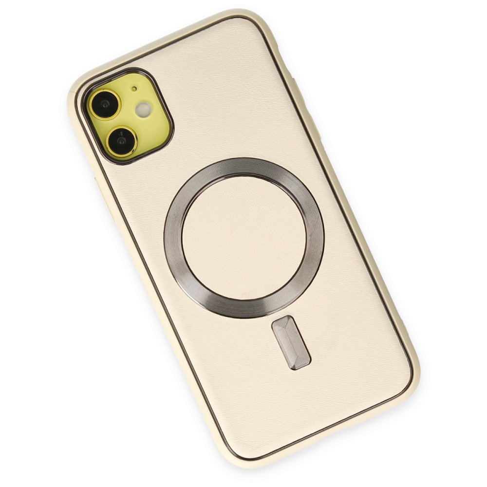  iPhone 12 Kılıf Coco Deri Magneticsafe Silikon - Krem
