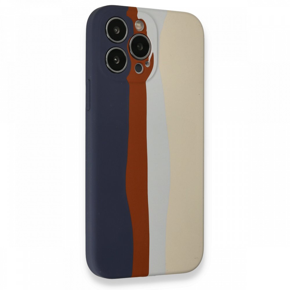  iPhone 13 Pro Kılıf Ebruli Lansman Silikon - Lacivert-Krem