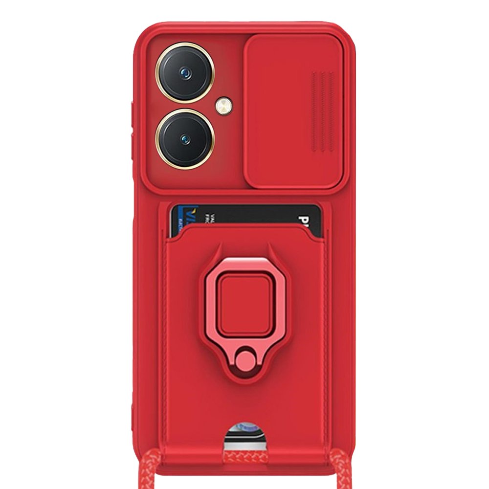  Vivo Y27 Kılıf Zuma Kartvizitli Yüzüklü Silikon - Kırmızı