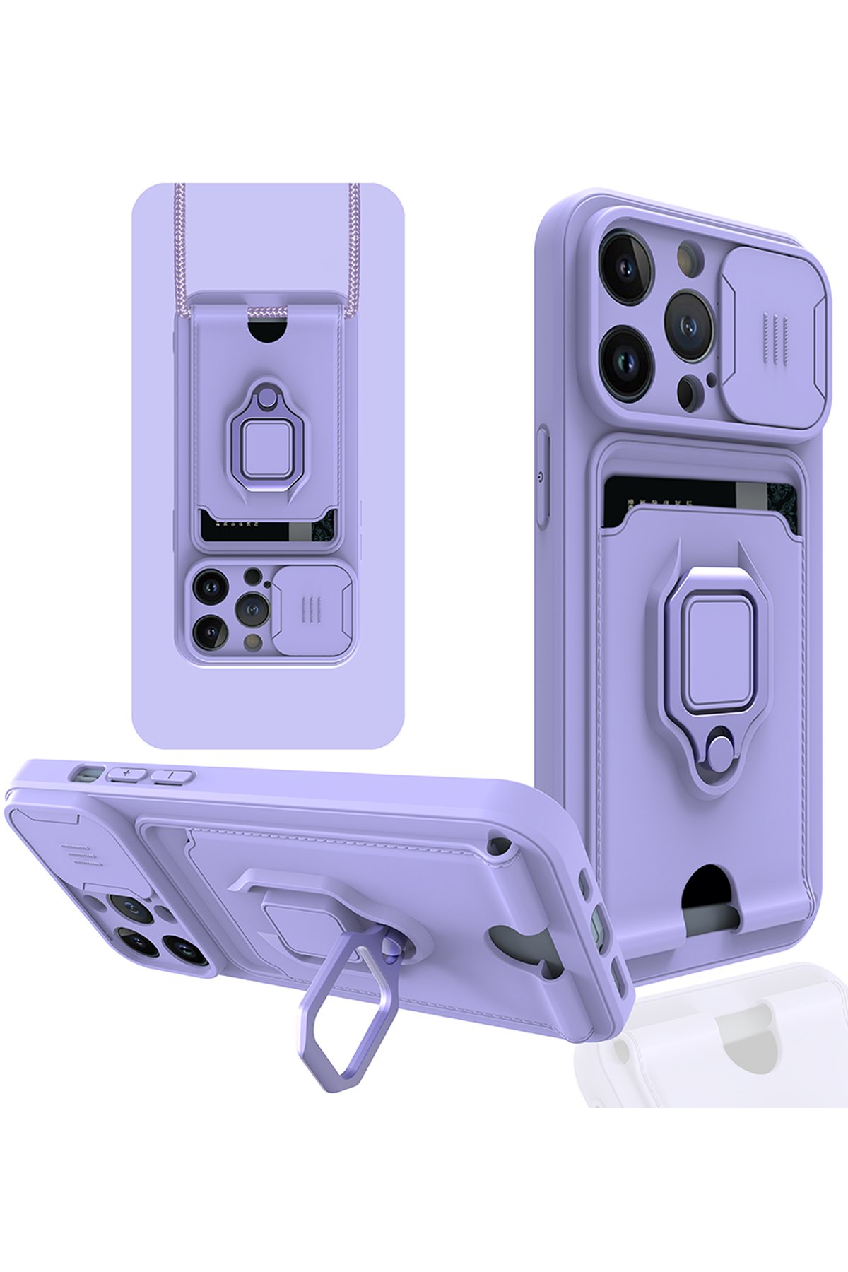  iPhone 13 Pro Max Kılıf Zuma Kartvizitli Yüzüklü Silikon - Lila