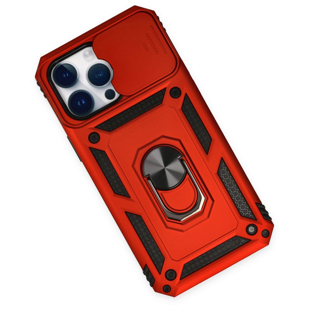  iPhone 14 Pro Max Kılıf Pars Lens Yüzüklü Silikon - Kırmızı