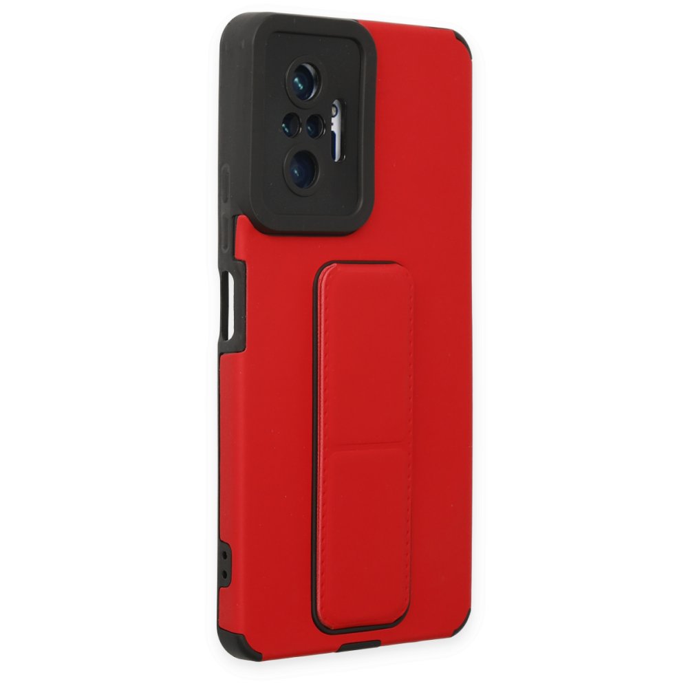 Redmi Note 10 Pro Kılıf Mega Standlı Silikon - Kırmızı